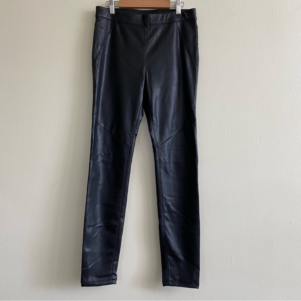 Free People Vegan Leather Biker Leggings Black High Rise Skinny Pull On Size 26 - Picture 4 of 11